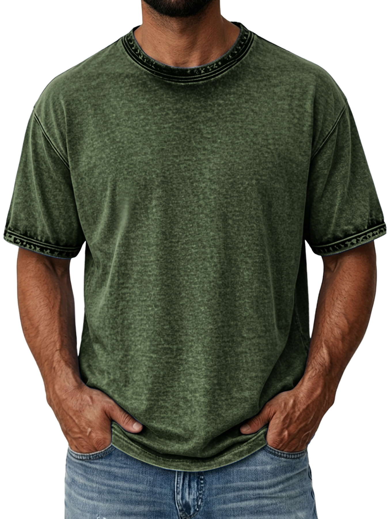 Men's Retro Distressed Pure Cotton Washed Casual Short-Sleeve T-Shirt