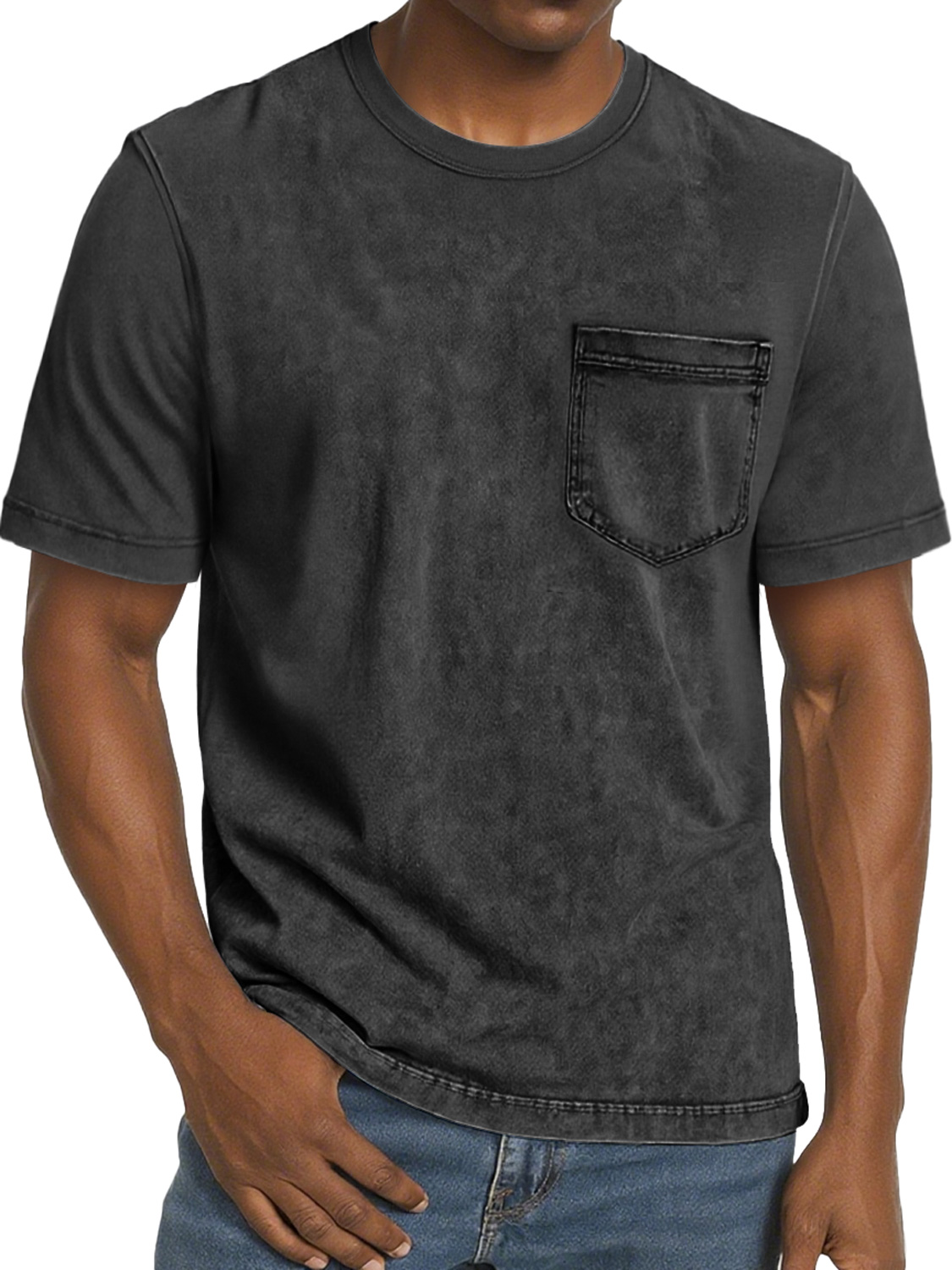Men's Retro Casual Round Neck Pocket Comfortable Short Sleeve T-Shirt