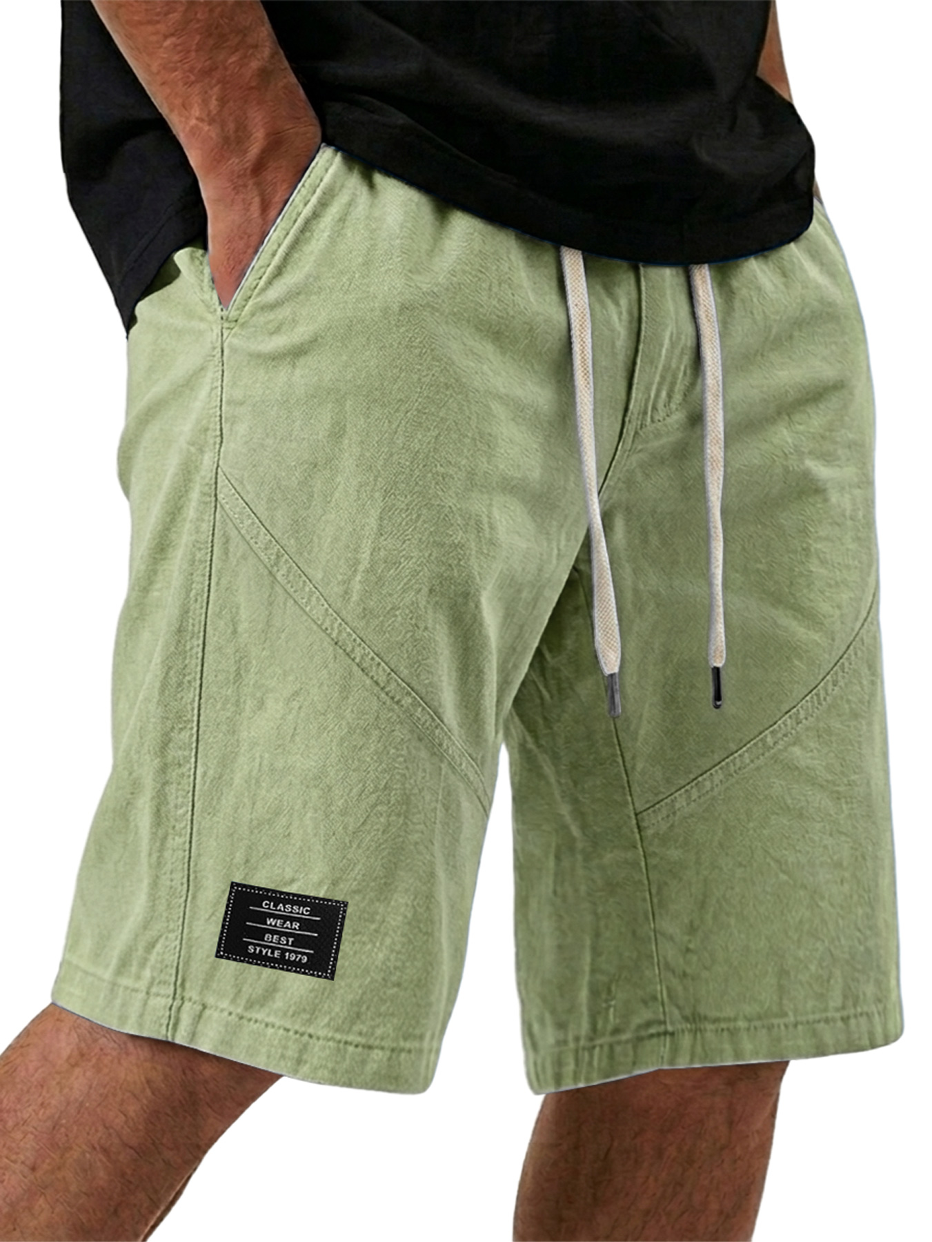 Men's Embroidered Logo Elastic Waist Casual Cargo Shorts
