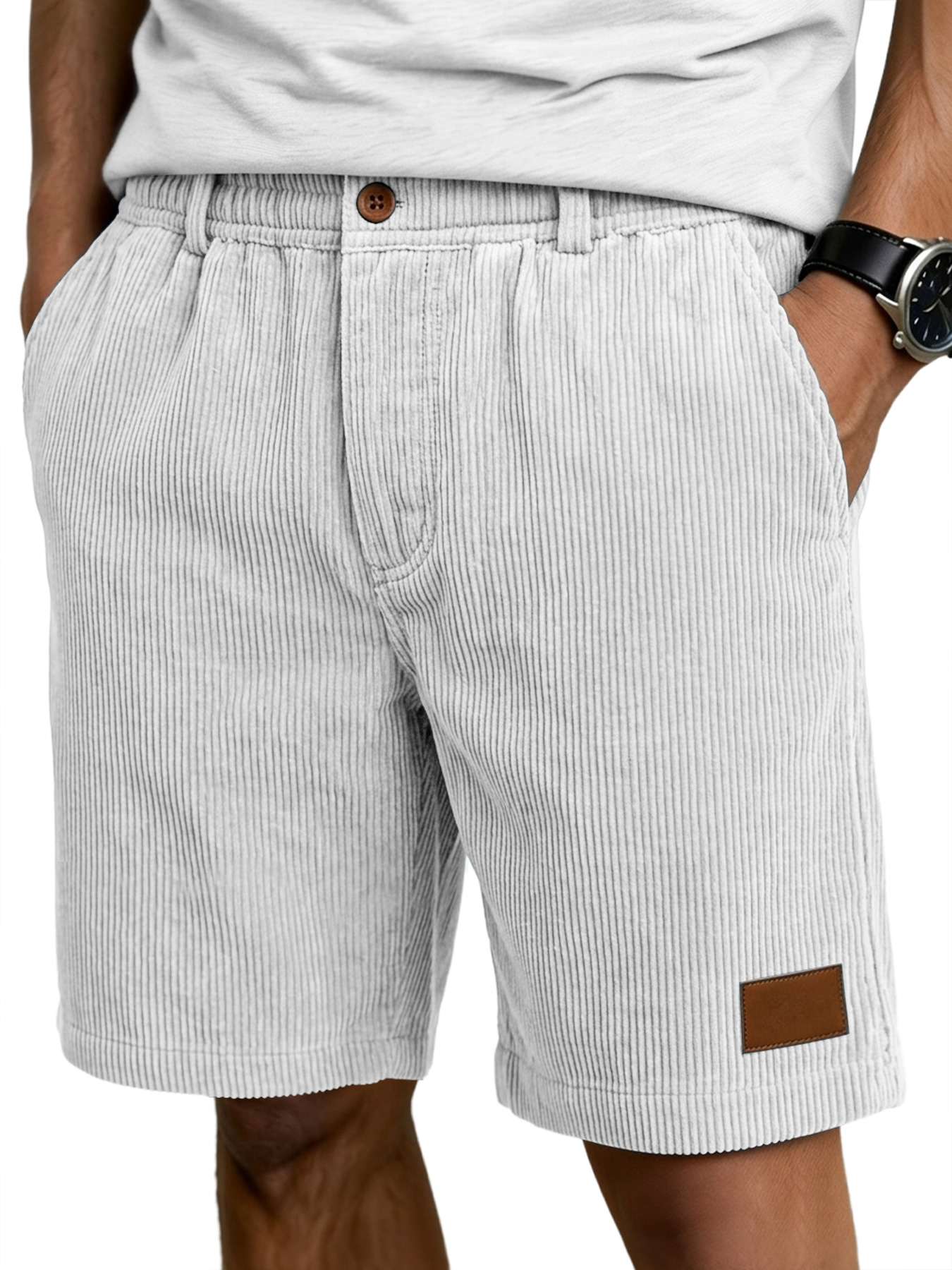 Men's Retro Corduroy Embroidered Label Casual Shorts