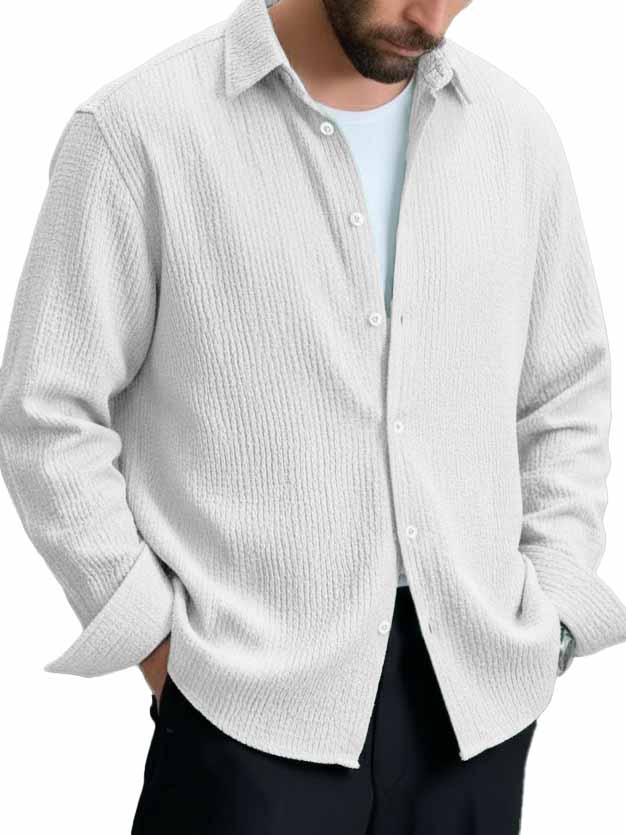 Men's Stylish Casual Pleated Lapel Long-sleeved Shirt
