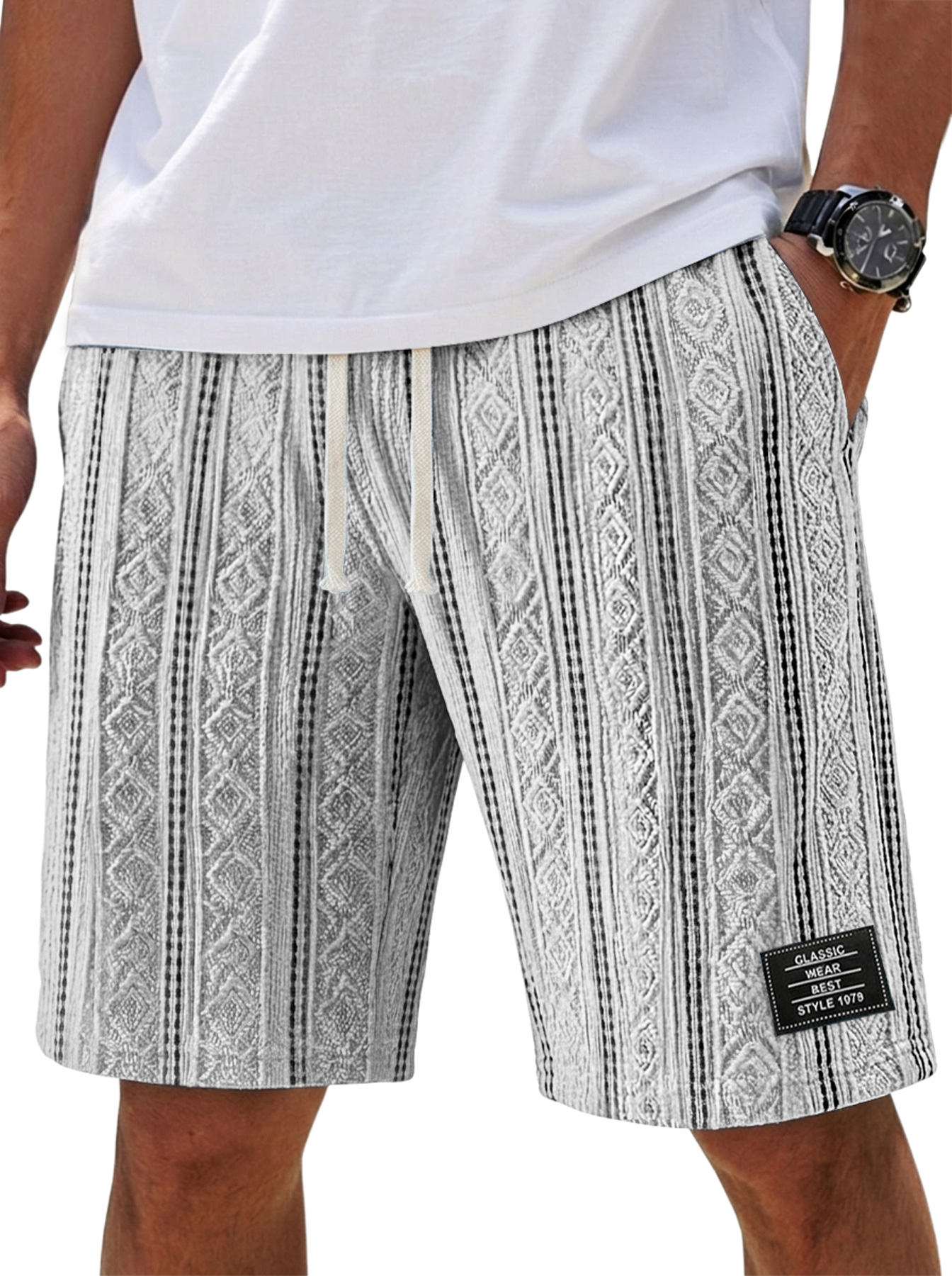 Men's Casual Textured Embroidered Logo Loose Comfort Shorts