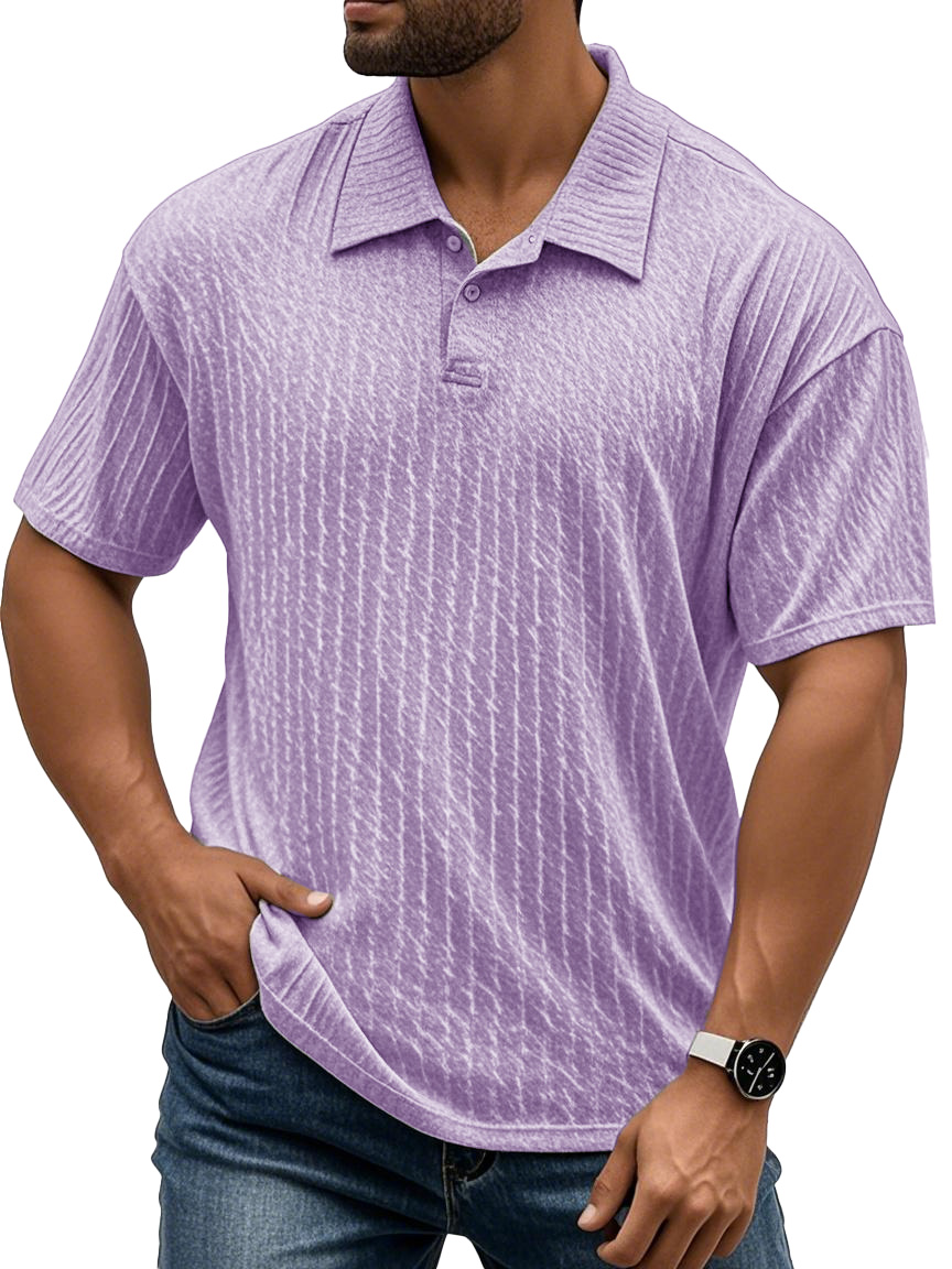 Men's Fashion Casual Textured Fabric Short-sleeved Polo Shirt