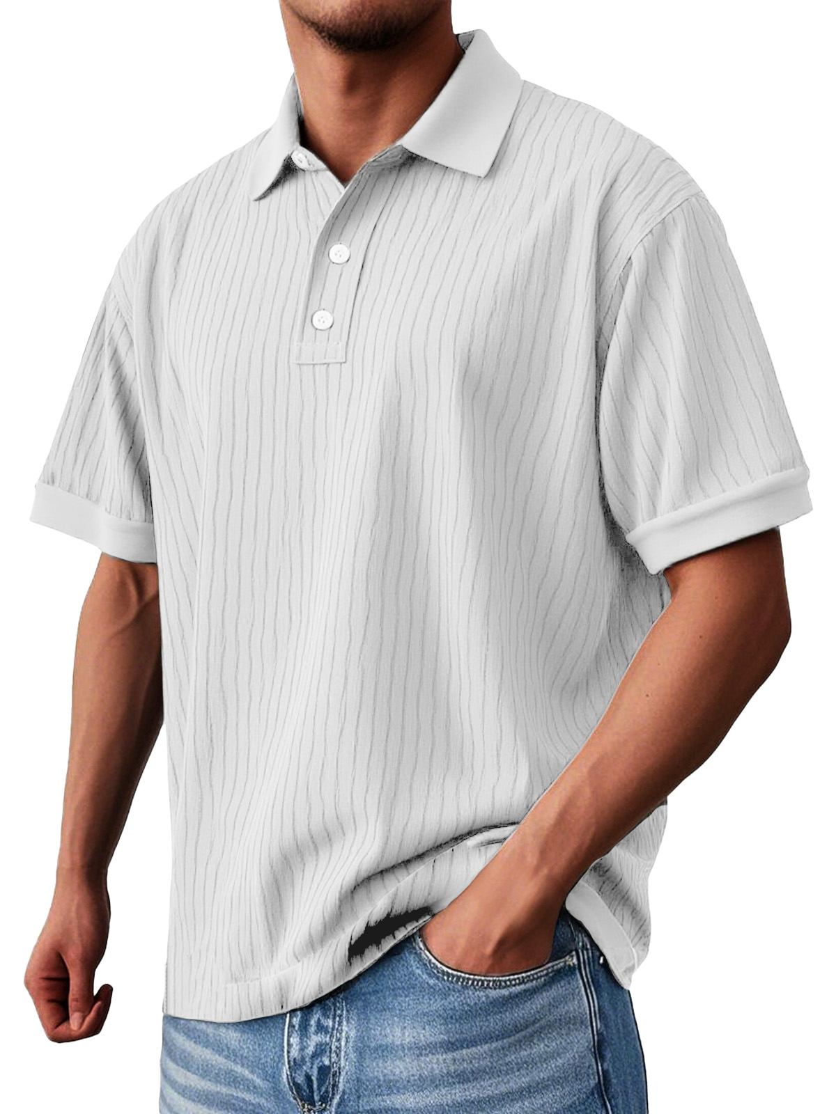 Men's Fashion Daily Textured Fabric Loose Pocket Lapel Polo Shirt