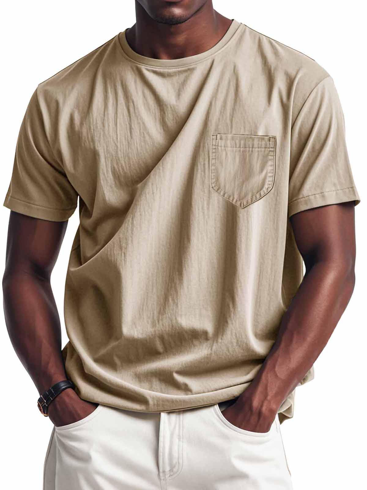 Men's Fashion Retro Casual Round Neck Pocket Long Sleeve T-Shirt