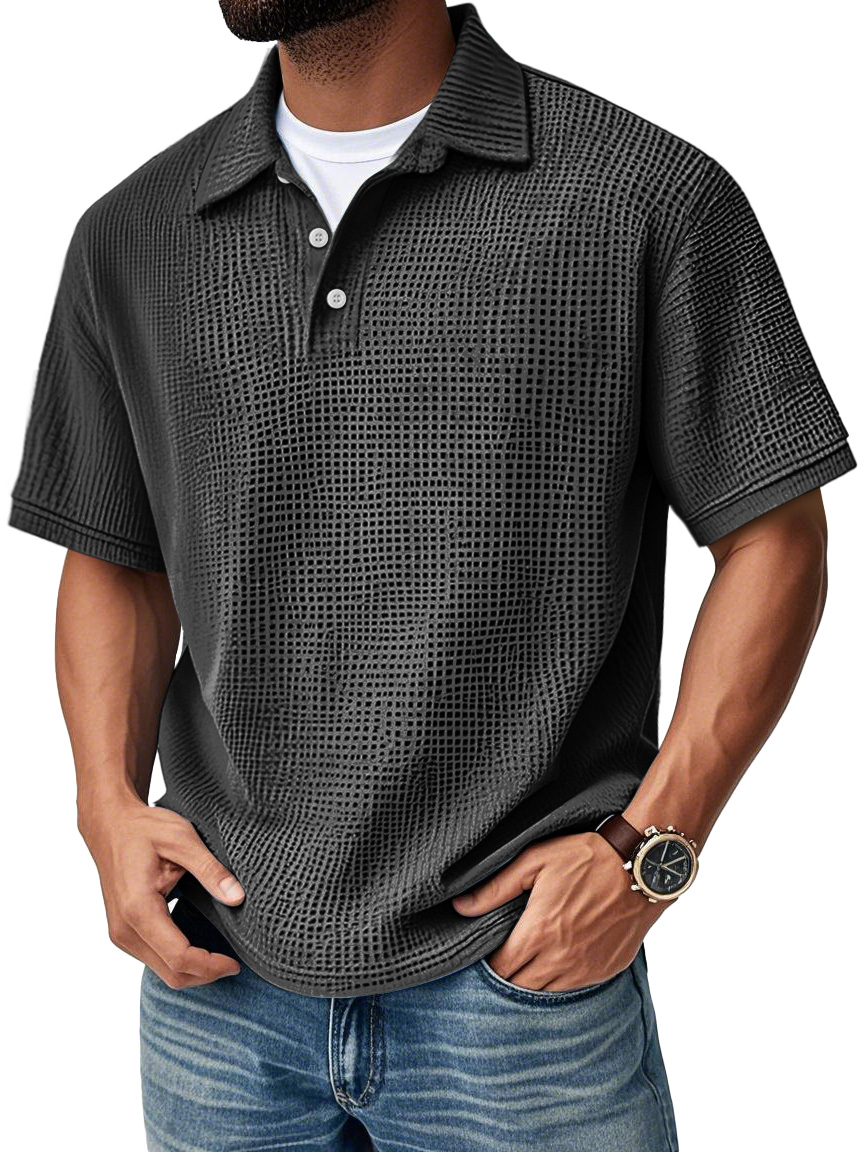 Men's Fashion Daily Waffle Lapel Casual Short Sleeve POLO Shirt