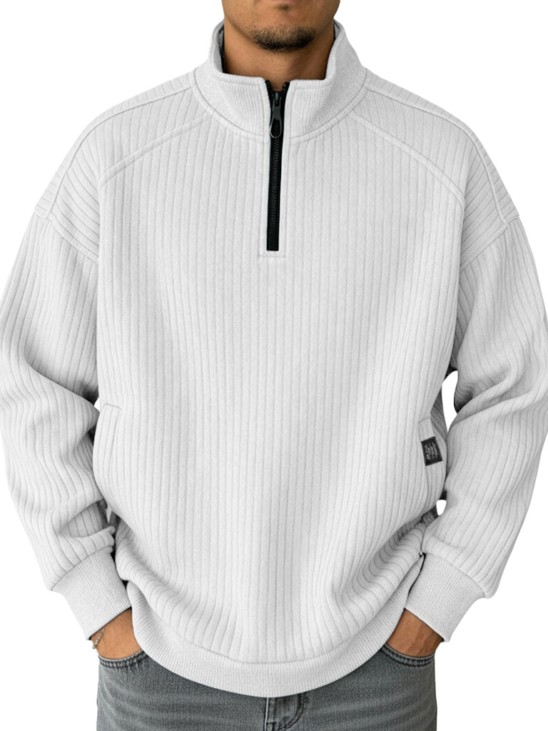 Men's Fashionable Casual Drop-Shoulder Patchwork Stand Collar Sweatshirt