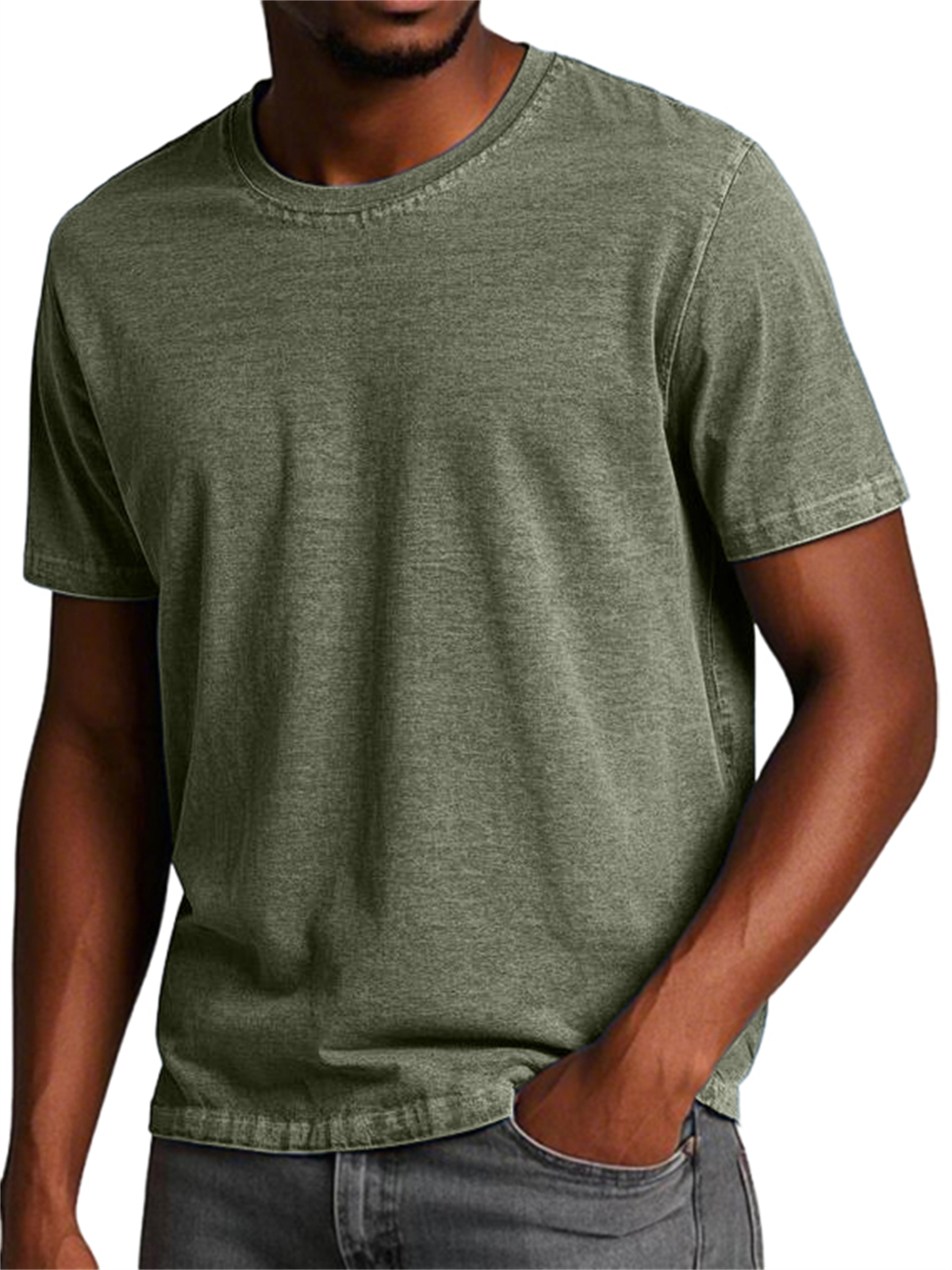 Men's 100% Cotton Washed And Distressed Retro Casual Round Neck Short-sleeved T-shirt