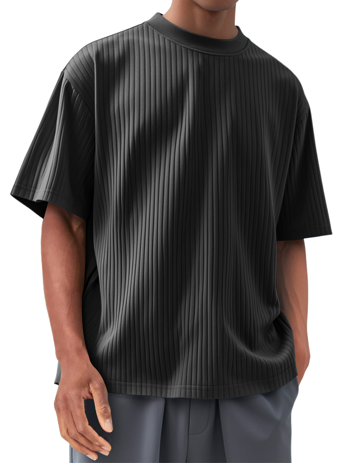 Men's Round Neck Casual Pit Strip Comfortable Short-sleeved T-shirt