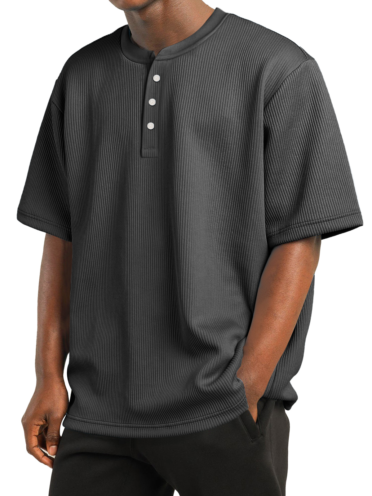 Men's Daily Striped Texture Casual Solid Color Comfortable Short Sleeve Henley Shirt
