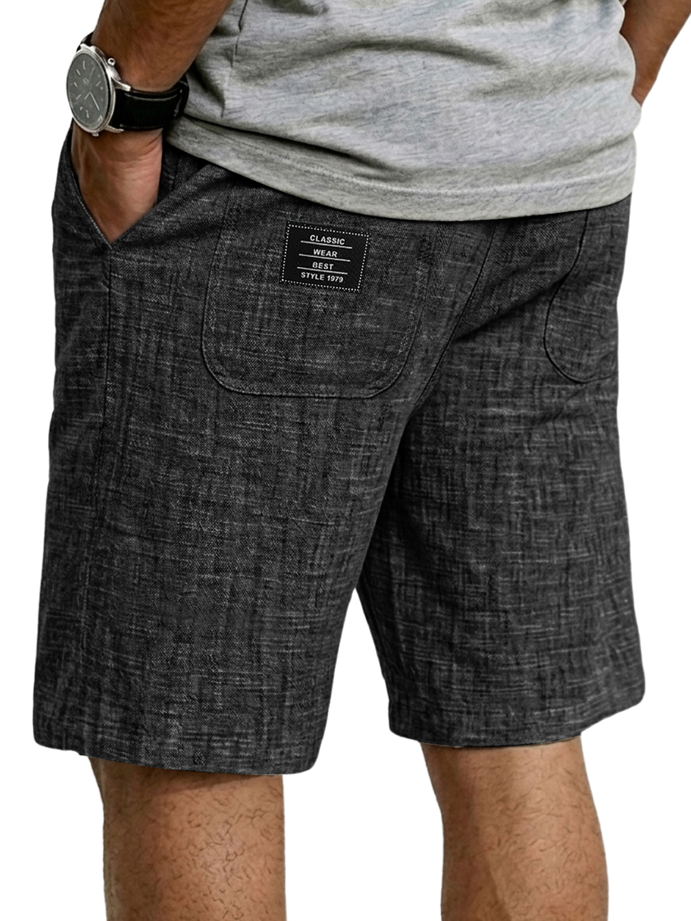 Men's Casual Linen Embroidered Logo Comfortable Shorts