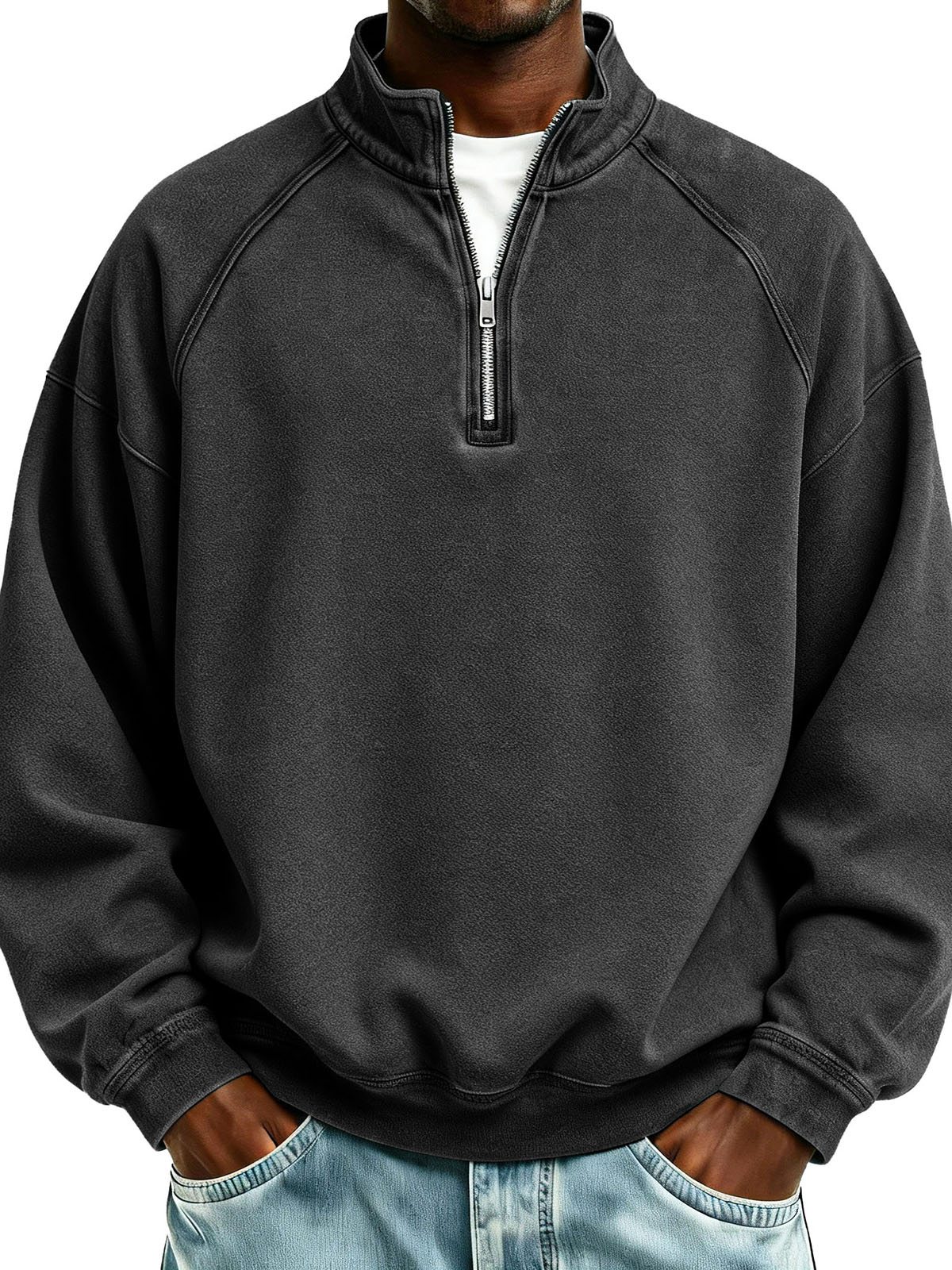 Men's Fashionable Sporty Casual Loose-Fitting Long-Sleeve Stand Collar Sweatshirt