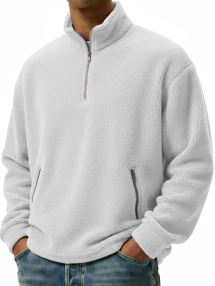 Men's Clothing Fashionable Casual Coral Velvet Fabric Stand-collar Long-sleeved Hoodie
