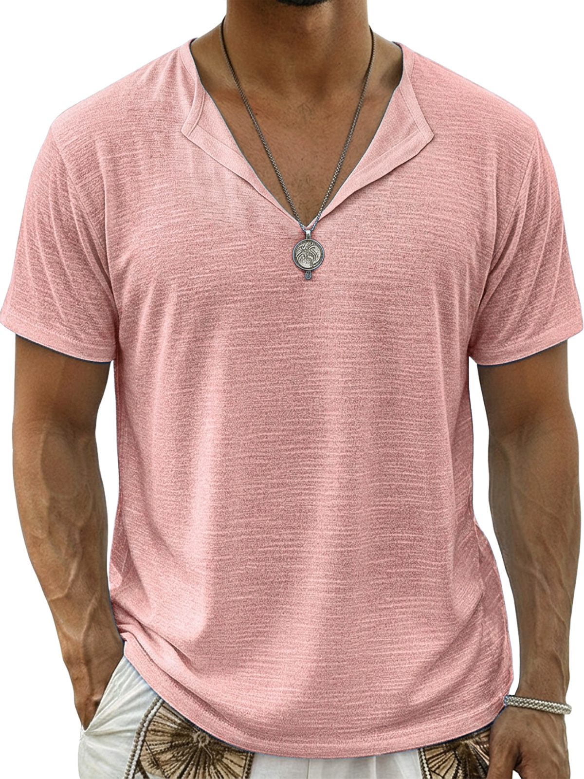 Men's Comfortable Cotton Linen V-Neck Casual Short-Sleeve T-Shirt