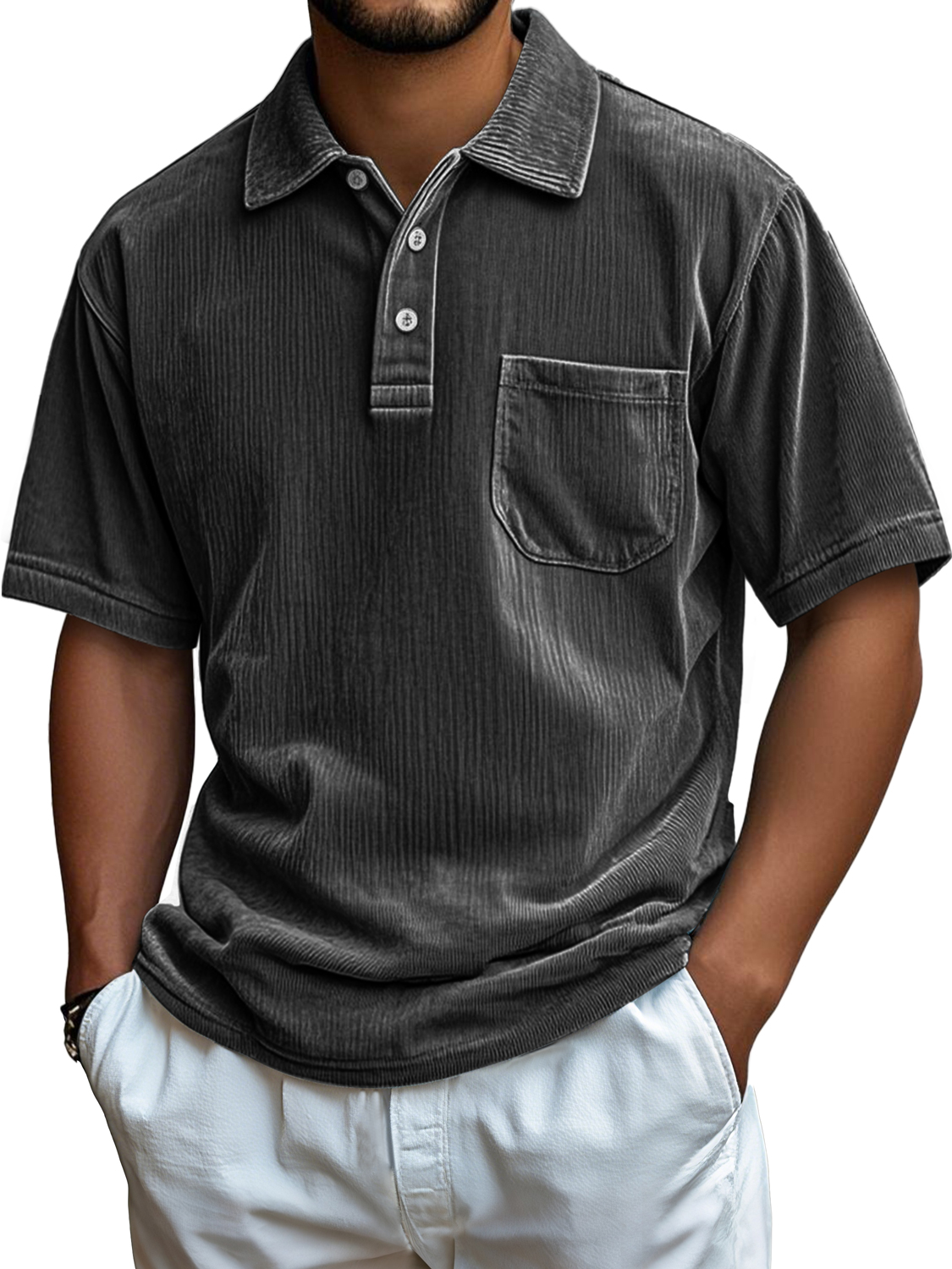 Men's Everyday Corduroy Pocket Casual Comfortable Short-sleeved Polo Shirt