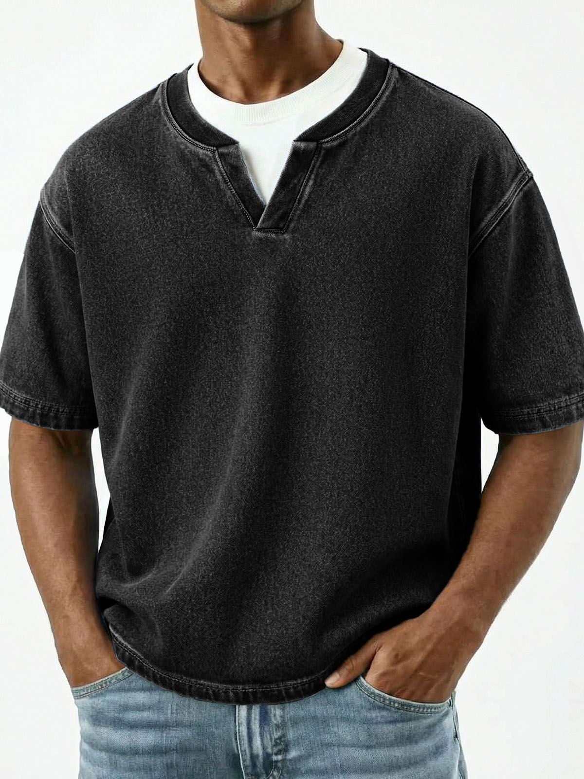 Men's Fashion Retro V-Neck Short-Sleeve T-Shirt