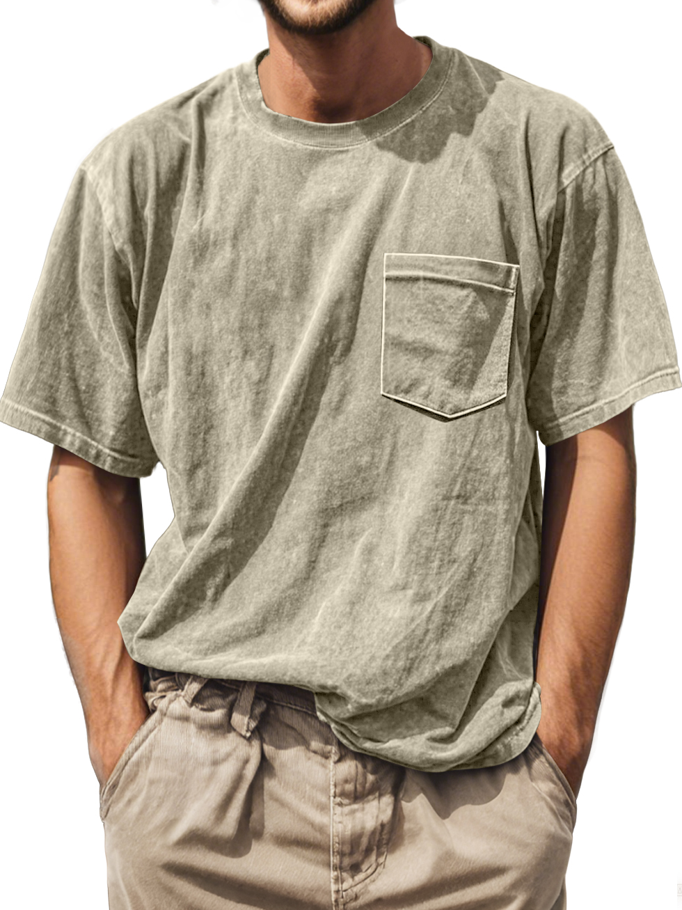 Men's Retro Daily Casual Round Neck Pocket Comfortable Short Sleeve T-shirt