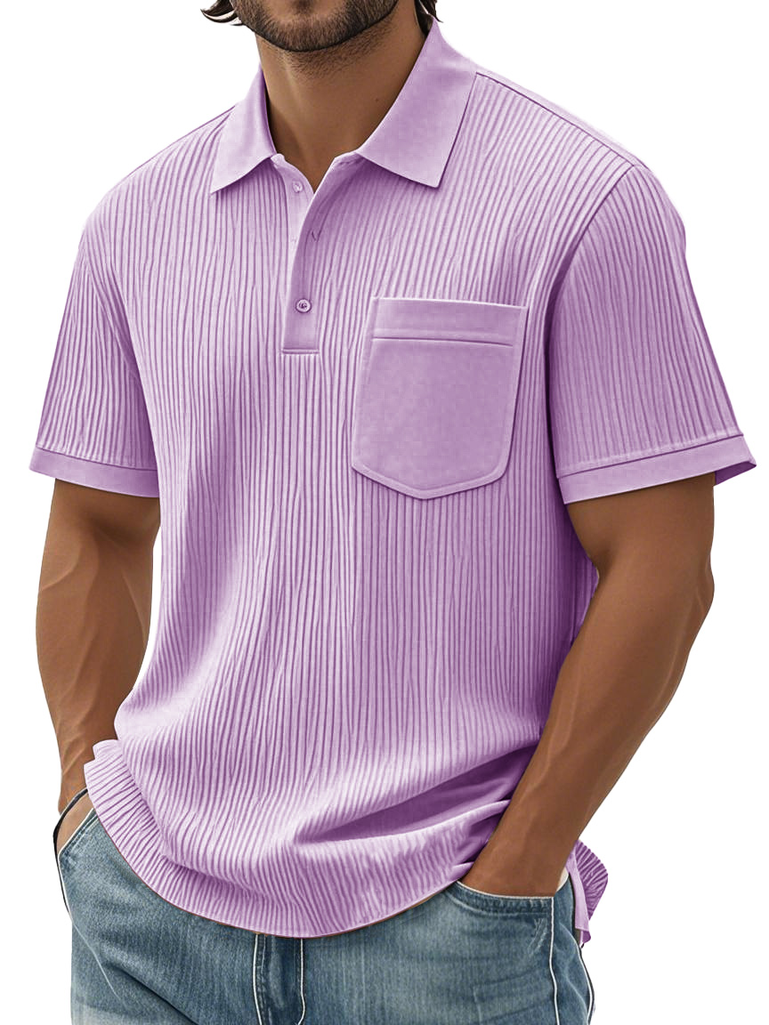 Men's Fashion Casual Textured Fabric Short-sleeved Pocket Polo Shirt