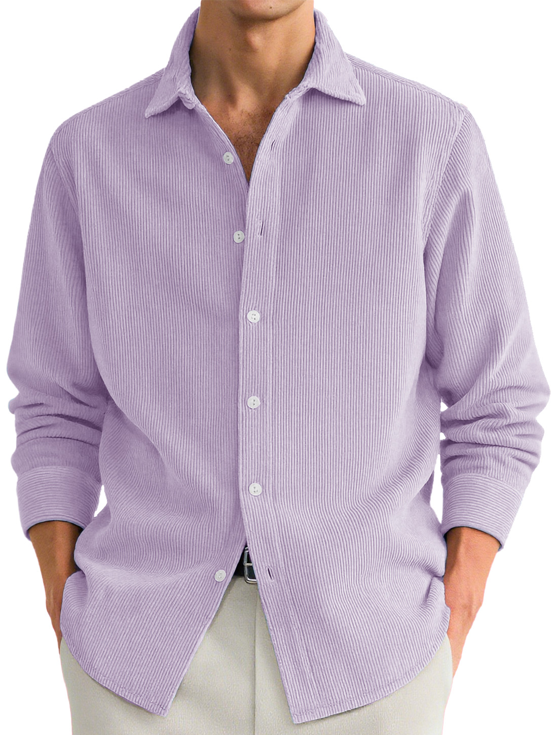 Men's Stylish Casual Ribbed Lapel Long-sleeved Shirt