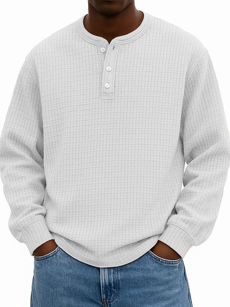 Men's Stylish Casual Corn-patterned Corduroy Fabric Stand-up Collar Half-zip Long-sleeved Henley Shirt