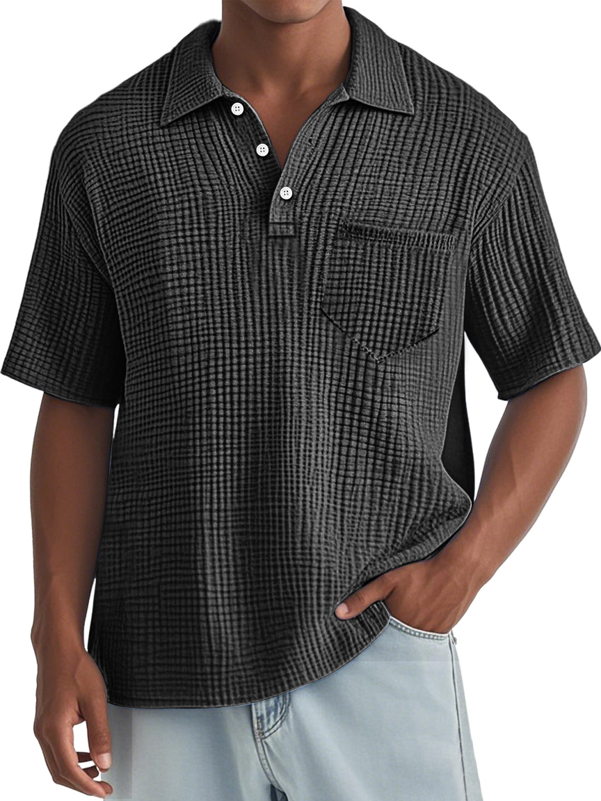 Men's Everyday Waffle Lapel Pocket Comfort Short Sleeve POLO Shirt