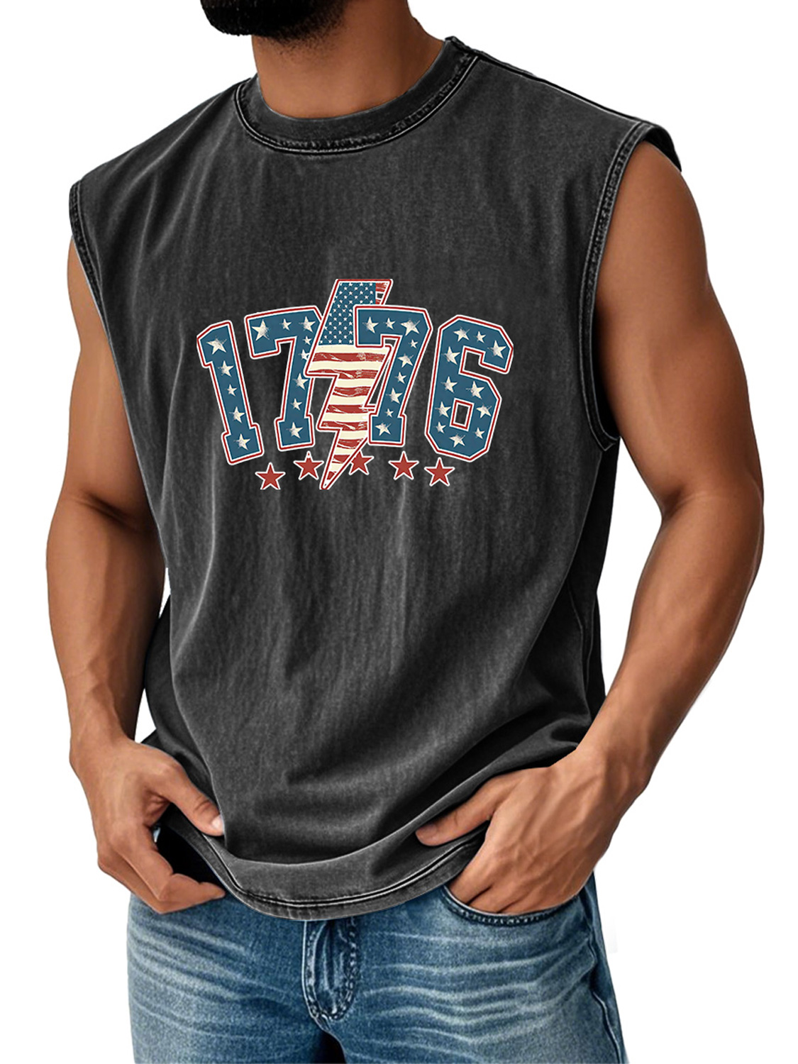 Men's Retro Everyday Independence Day 1776 Printed Casual Round Neck Sleeveless Vest
