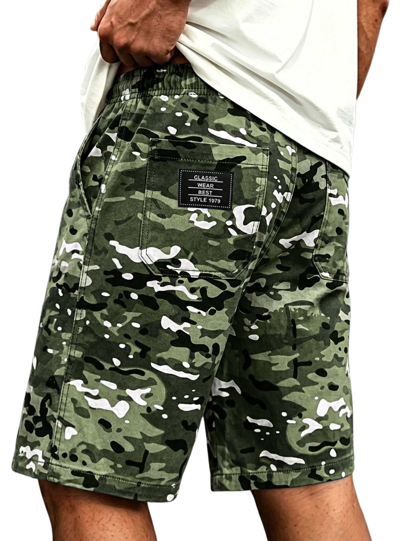 Men's Casual Camouflage Multi-Pocket Embroidered Logo Cargo Shorts