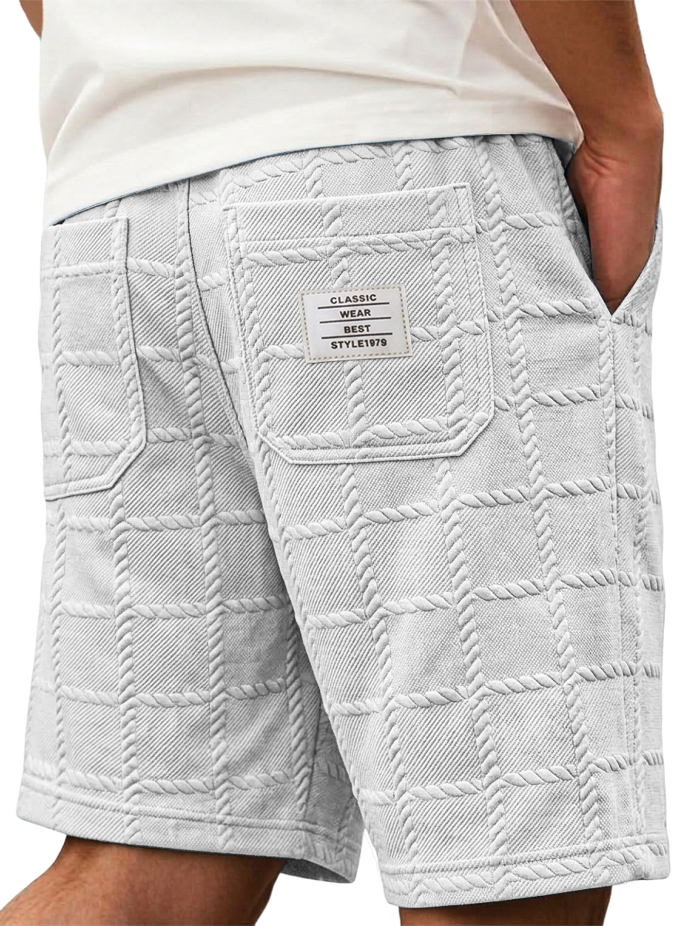 Men's Solid-Color Casual Shorts with Jacquard Texture and Embroidered Logo