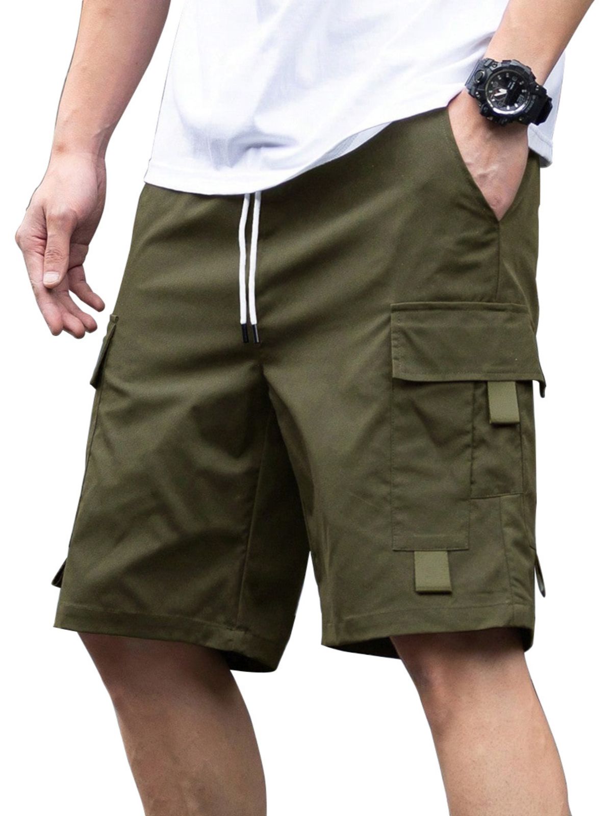 Men's Solid Color Multi-pocket Cargo Casual Shorts