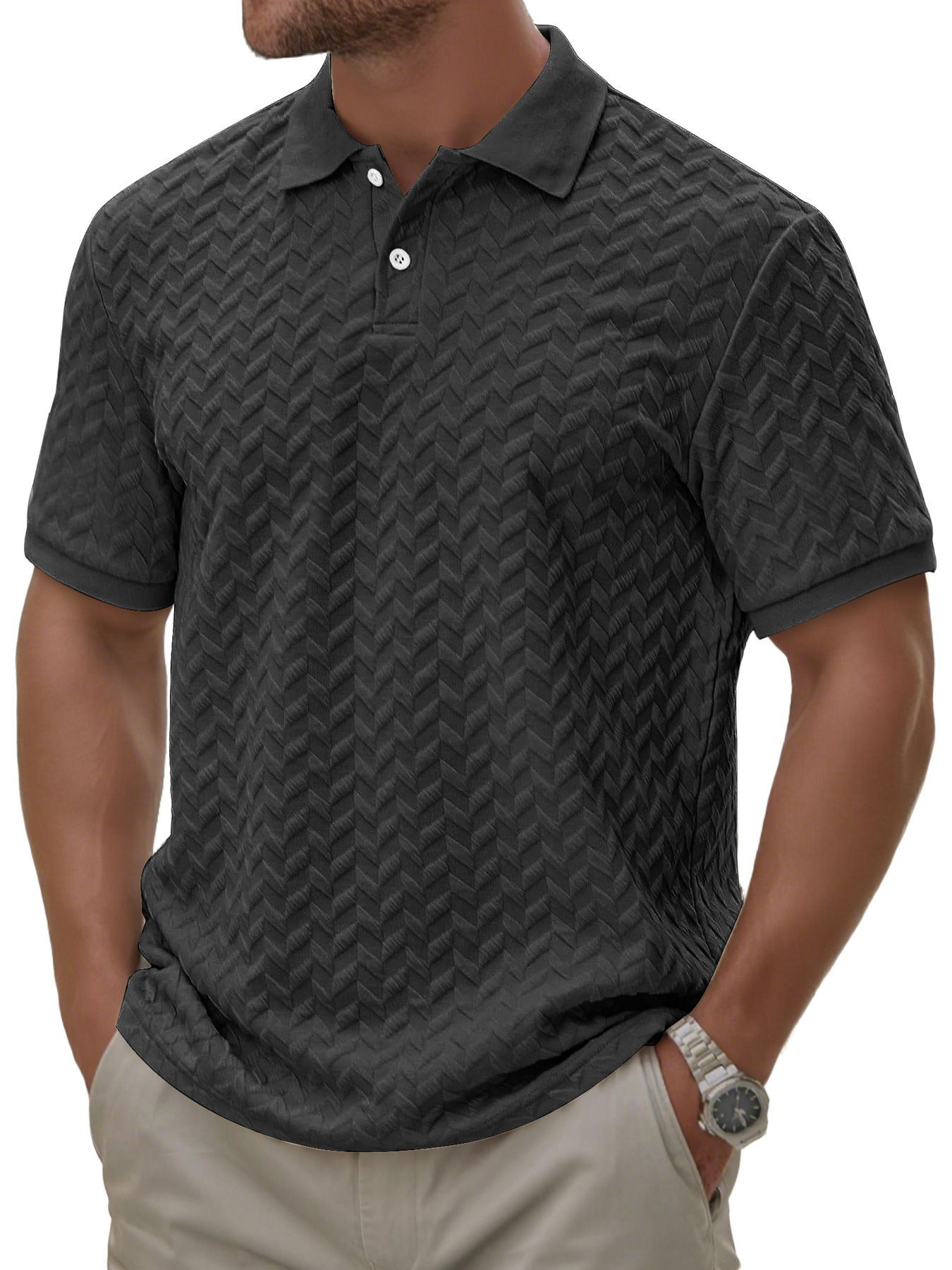 Men's Daily Texture Casual Lapel Button Comfortable Short-sleeved Polo Shirt