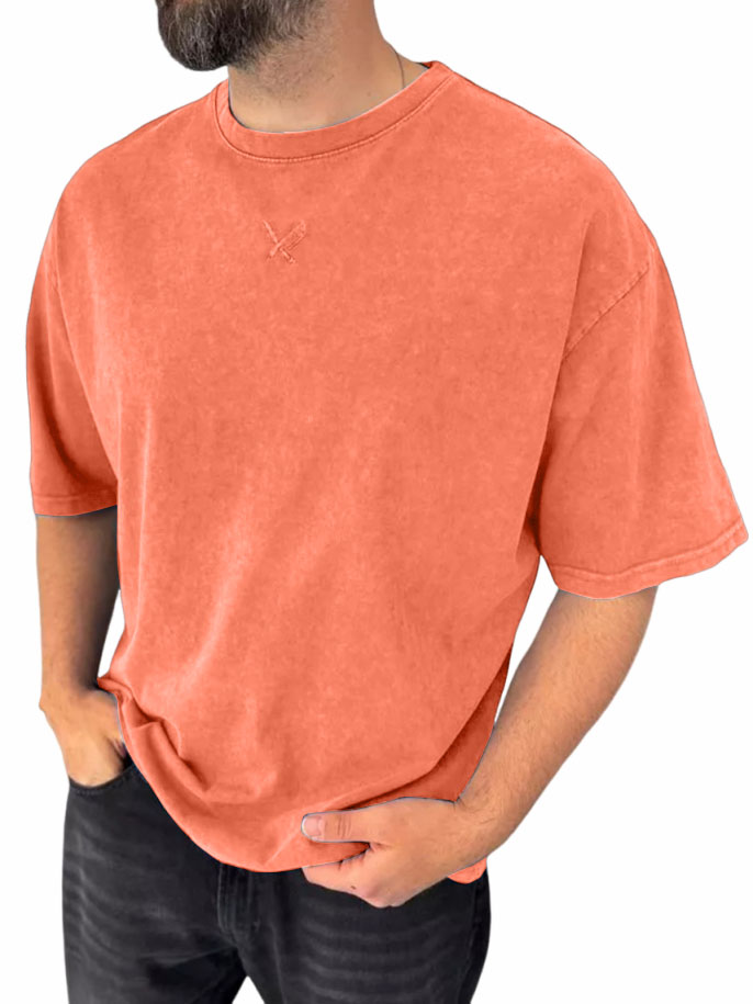 Men's Pure Cotton Washed And Distressed Retro Fashion Short-sleeved T-shirt