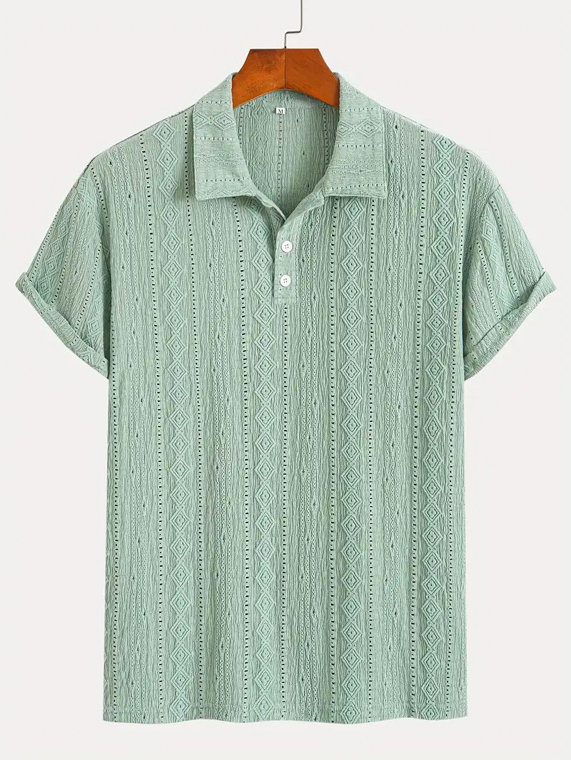 Men's Solid-Color Striped Jacquard Casual Short-Sleeve Polo Shirt