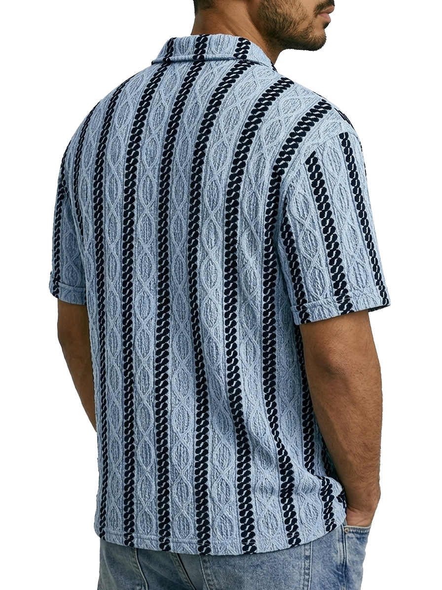 Men's Casual Jacquard Textured Solid Color Short-Sleeve Shirt