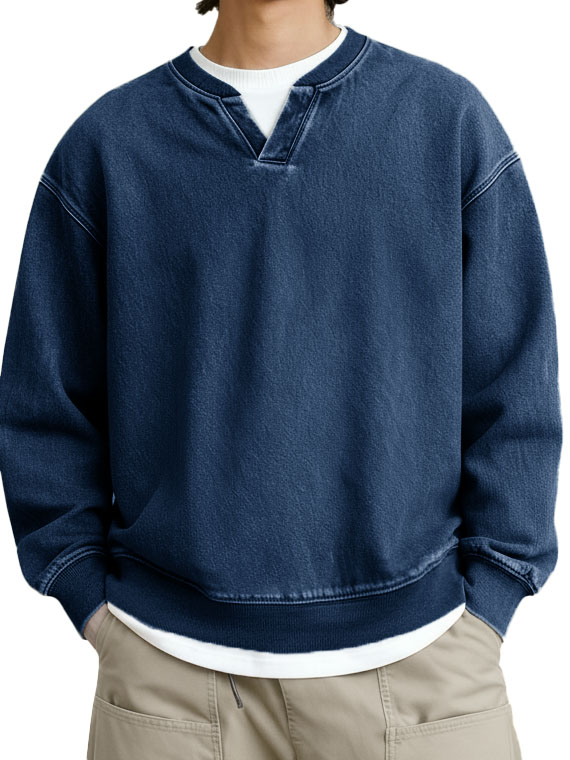 Men's Fashionable Casual Retro Faux Two-Piece V-Neck Long-Sleeved Top