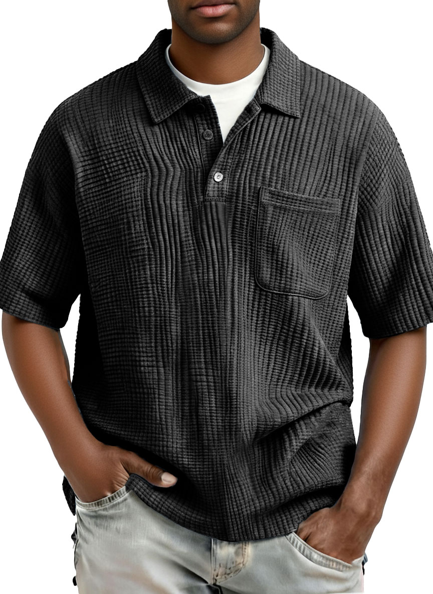 Men's Fashion Casual Pleated Fabric Short-Sleeve Polo Shirt