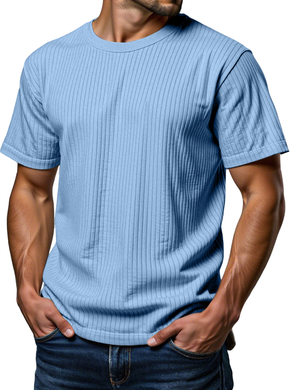 Men's Daily Loose Vertical Texture Round Neck Short-sleeved T-shirt