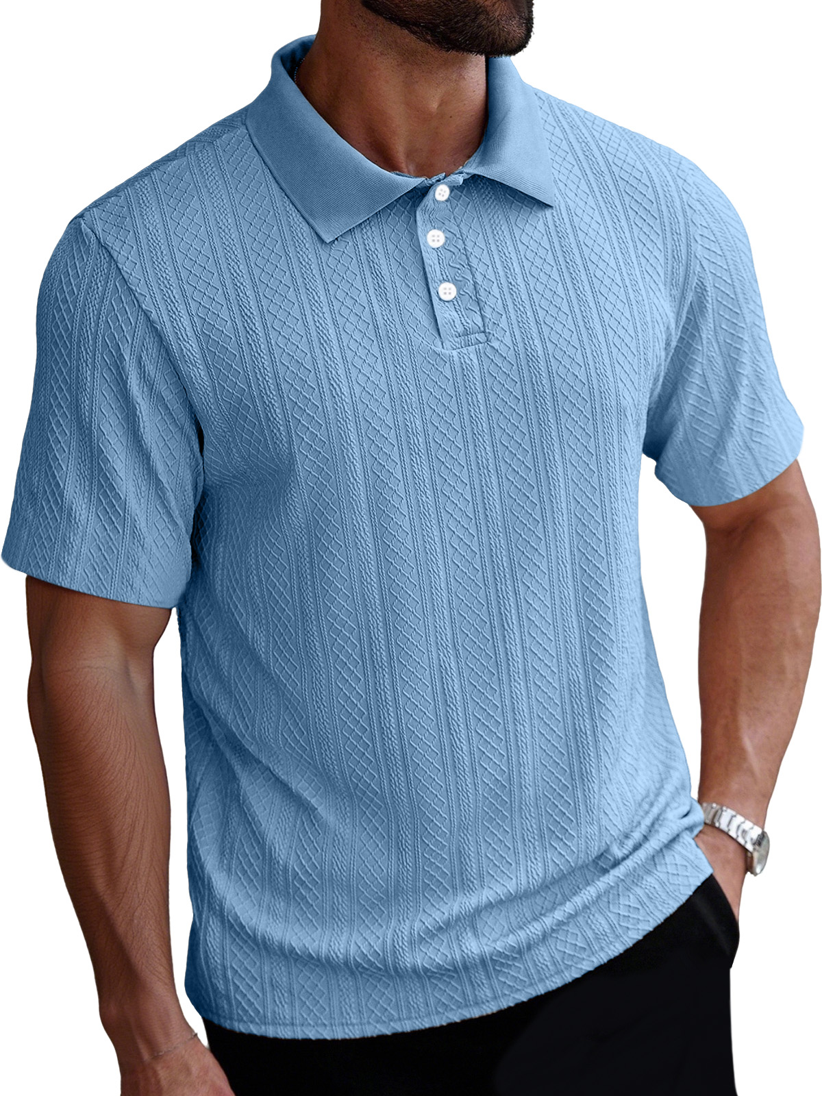 Men's Casual Simple Solid Color Texture Short-sleeved Polo Shirt