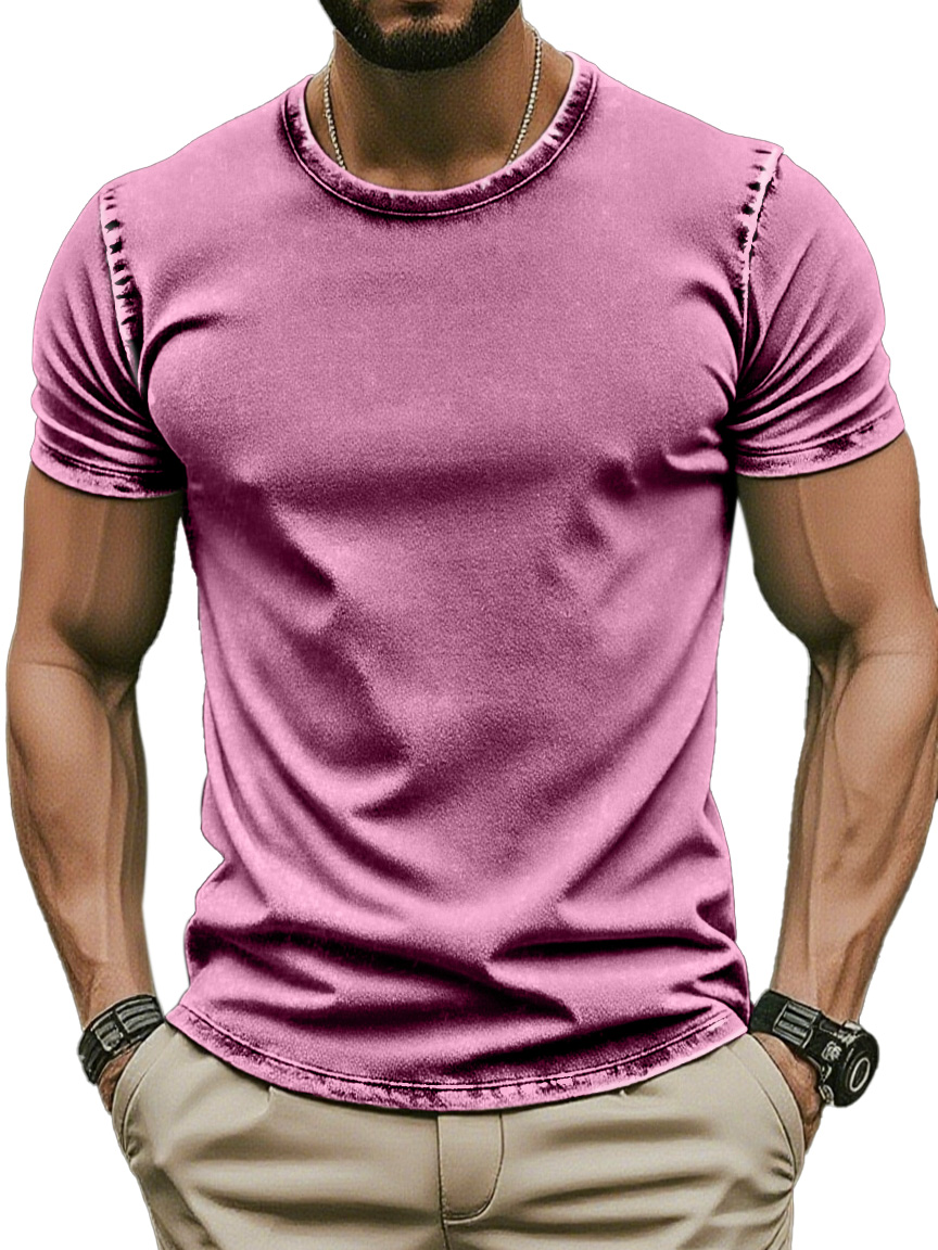 Men's Retro Simple Daily Solid Color Washed Cotton T-shirt