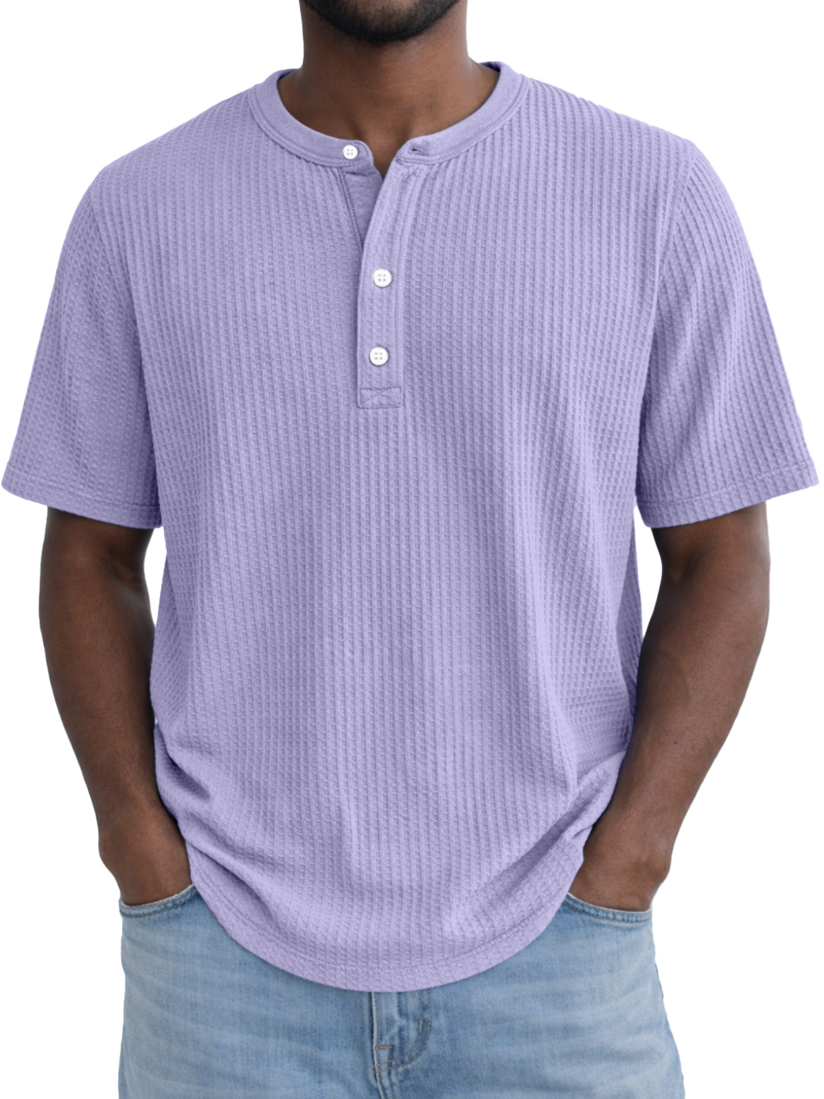 Men's Simple Everyday Waffle Button Down Short Sleeve Henley