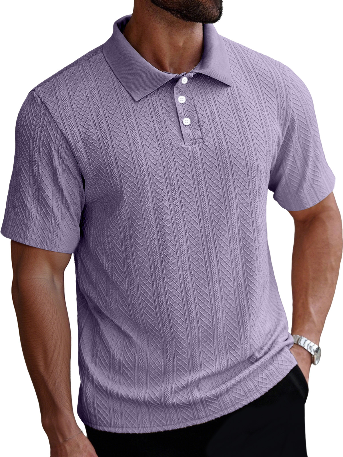 Men's Casual Simple Solid Color Texture Short-sleeved Polo Shirt