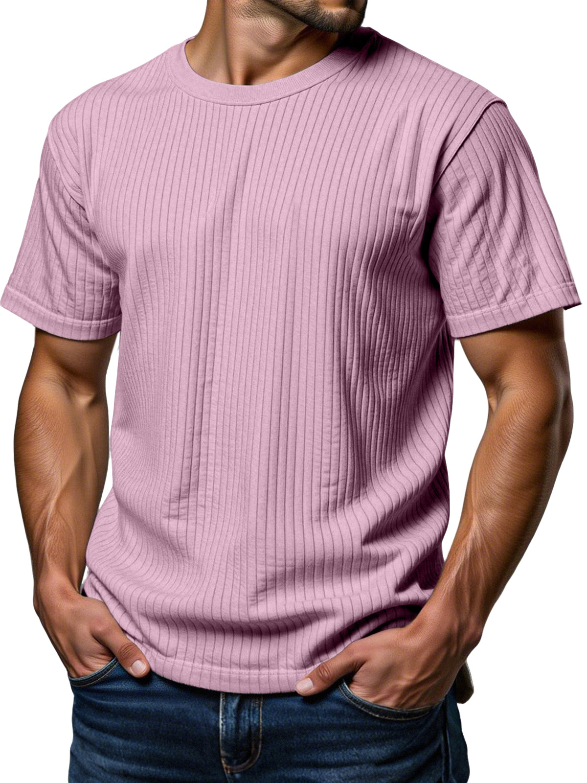Men's Daily Loose Vertical Texture Round Neck Short-sleeved T-shirt