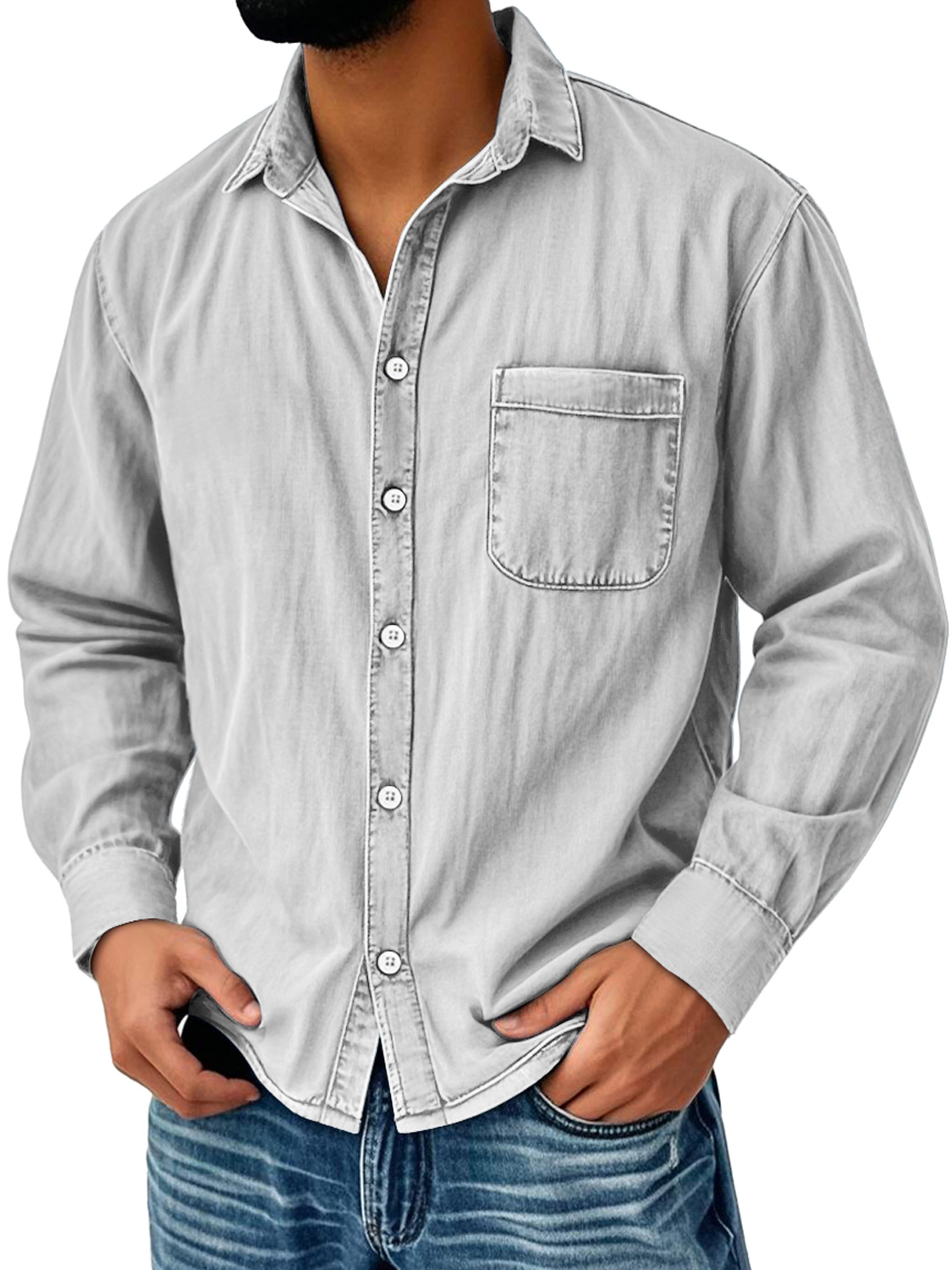 Men's Daily Casual Lapel Pocket Comfort Long Sleeve Shirt