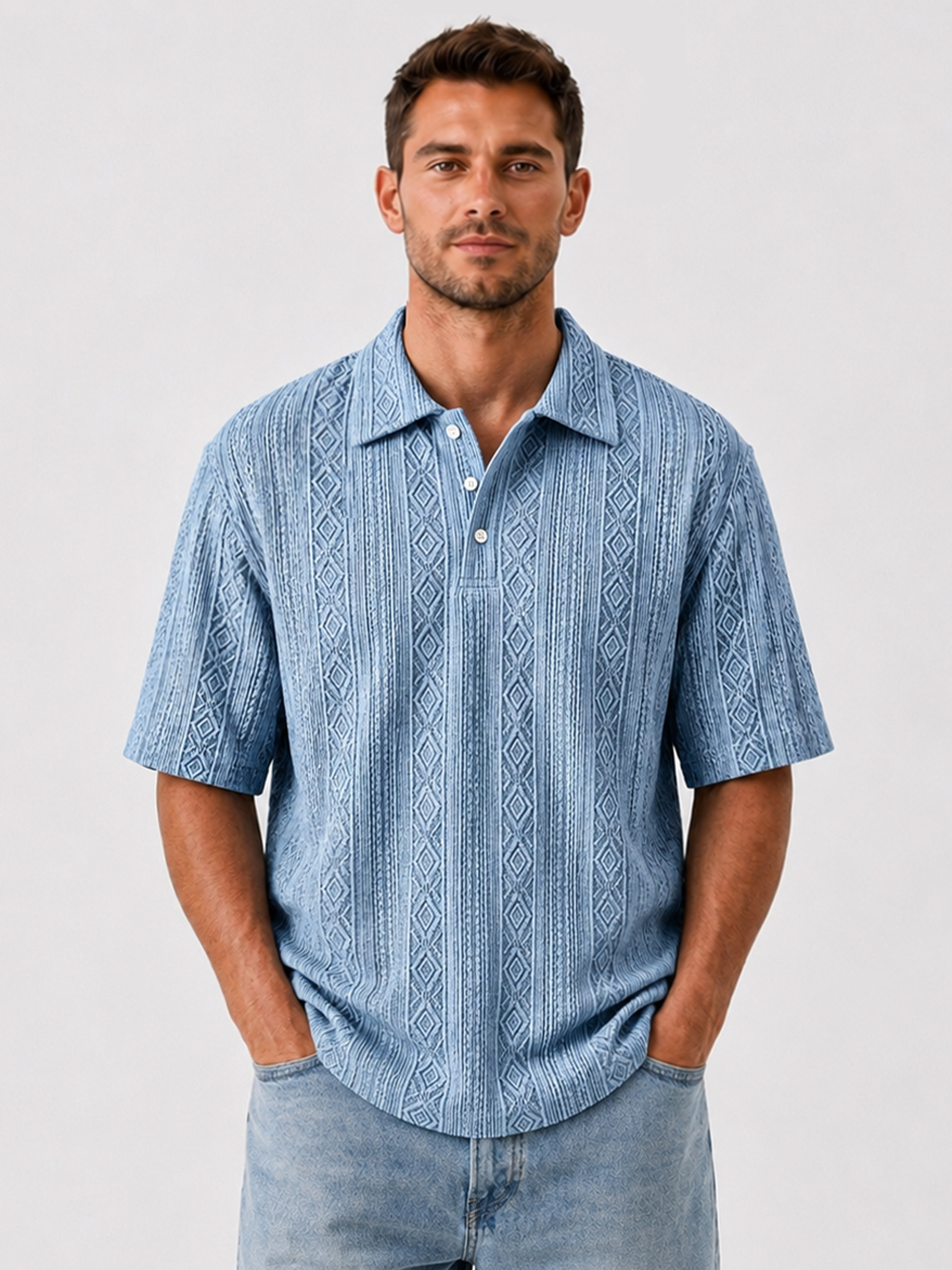 Men's Breathable Jacquard-Texture Casual Short-Sleeve Polo Shirt