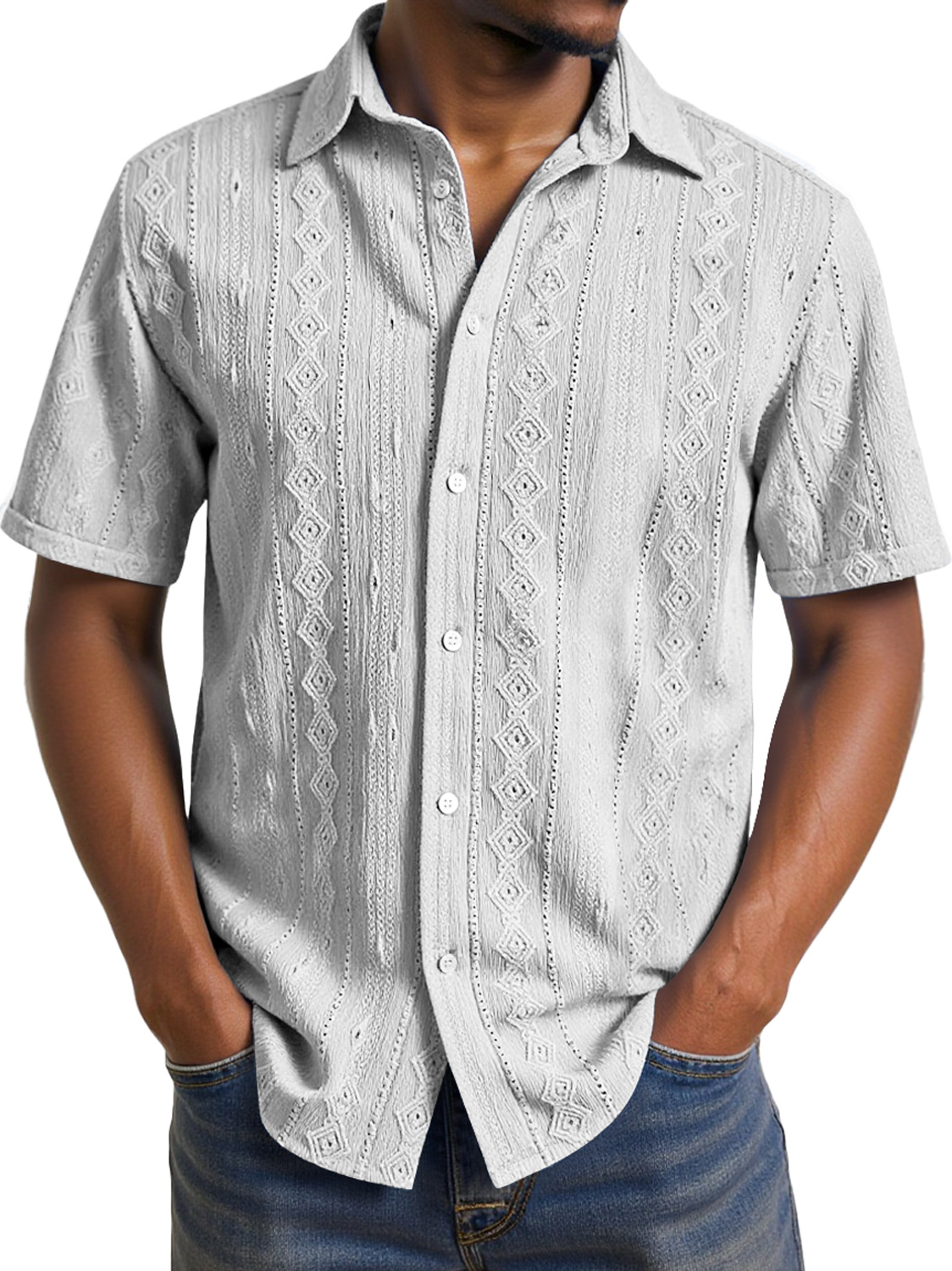 Men's Daily Casual Jacquard Texture Comfortable Short-sleeved Shirt