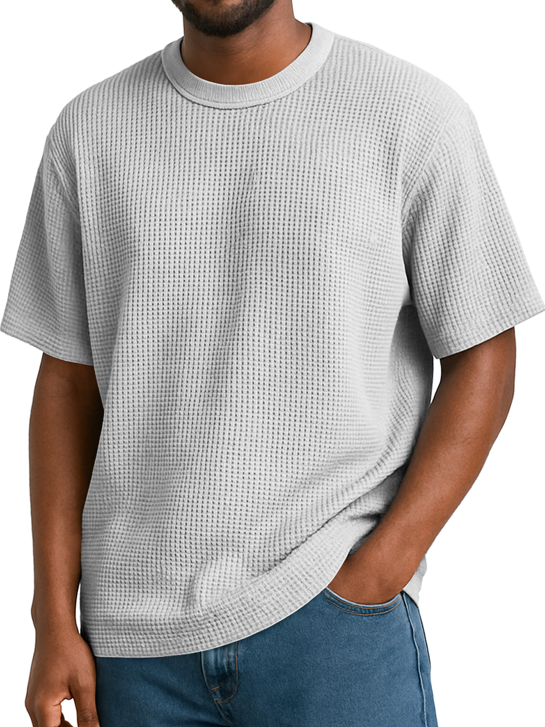 Men's Waffle Daily Round Neck Casual Solid Color Short Sleeve T-Shirt