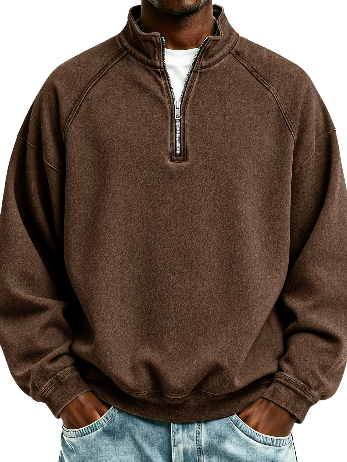 Men's Fashionable Sporty Casual Loose-Fitting Long-Sleeve Stand Collar Sweatshirt