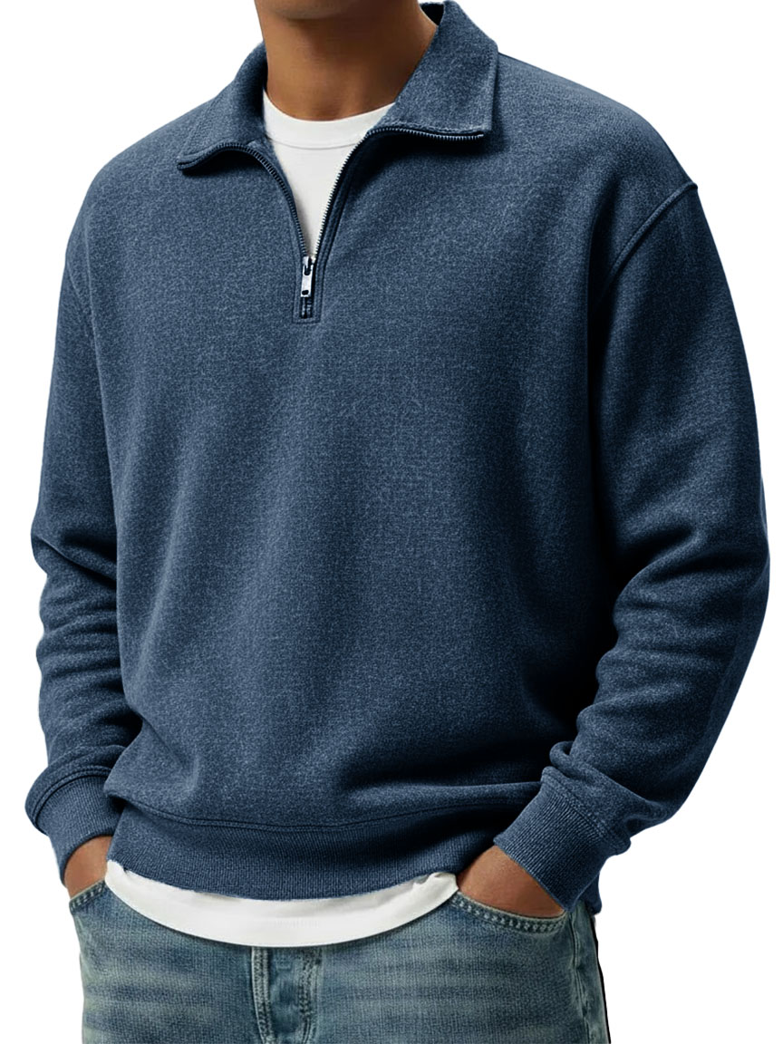 Men's Wear Lapel Zippered Long-sleeved Polo Shirt