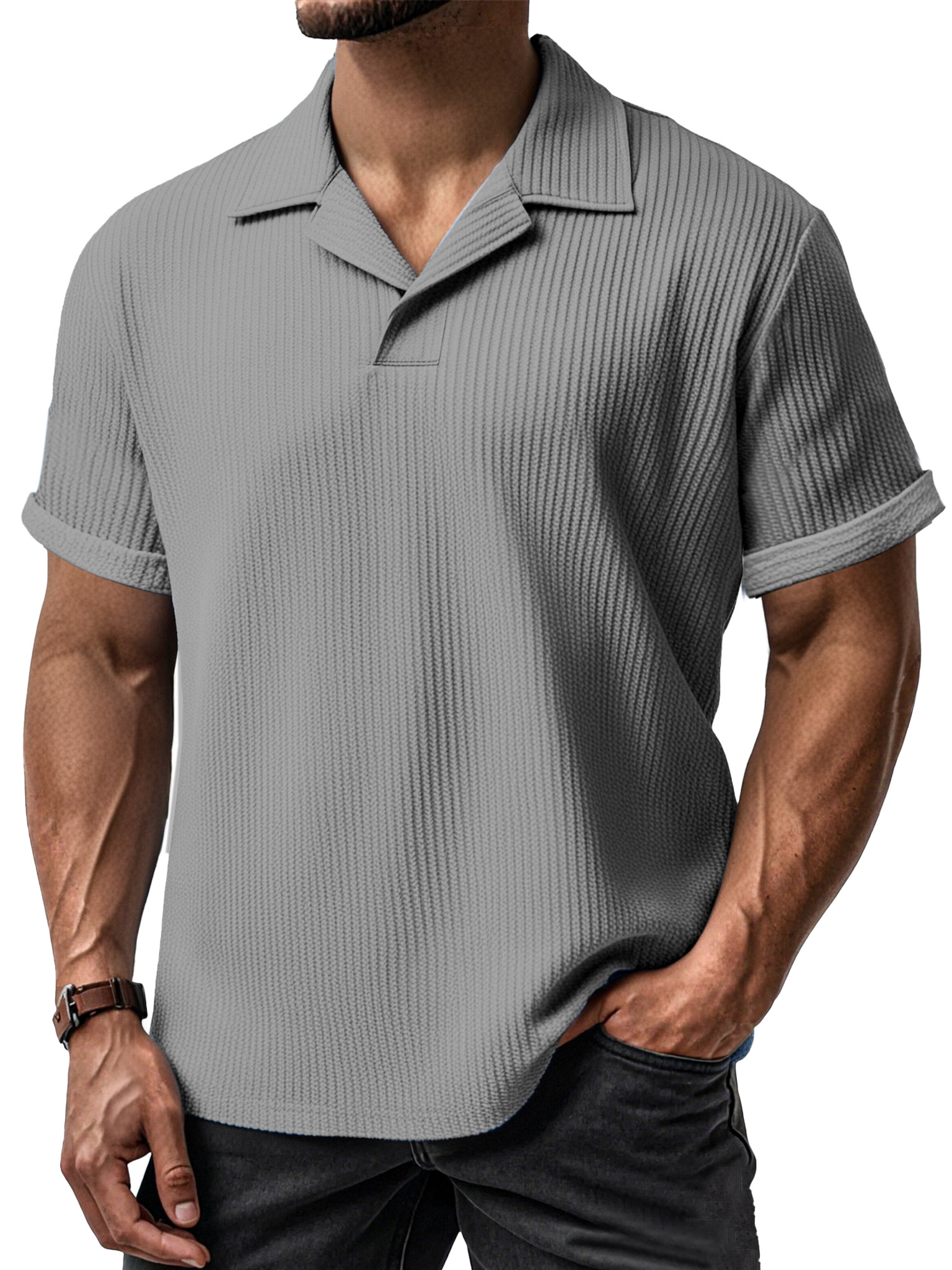 Men's Daily Simple Textured Lapel Short-sleeved Polo Shirt