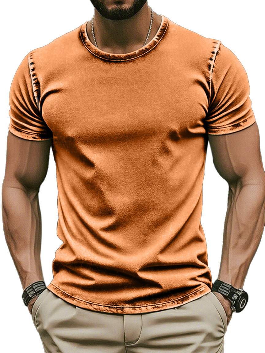 Men's Retro Simple Daily Solid Color Washed Cotton T-shirt