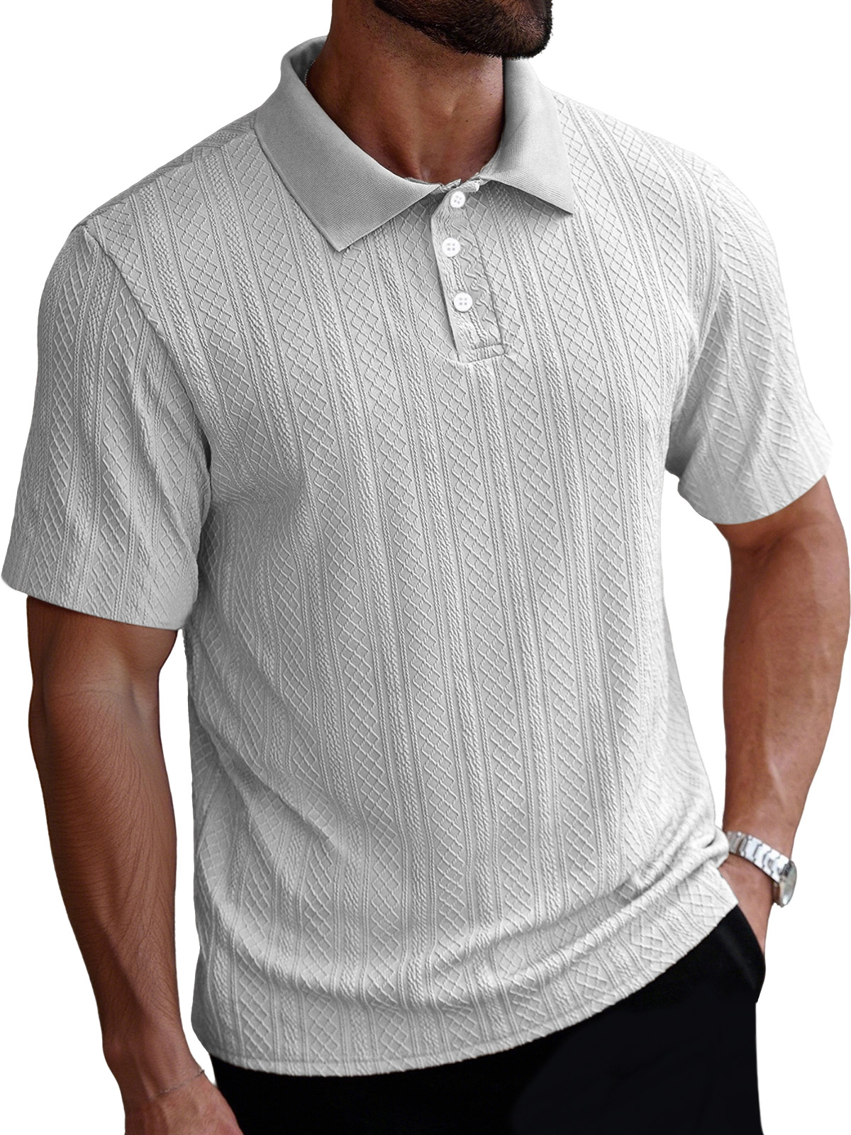 Men's Casual Simple Solid Color Texture Short-sleeved Polo Shirt